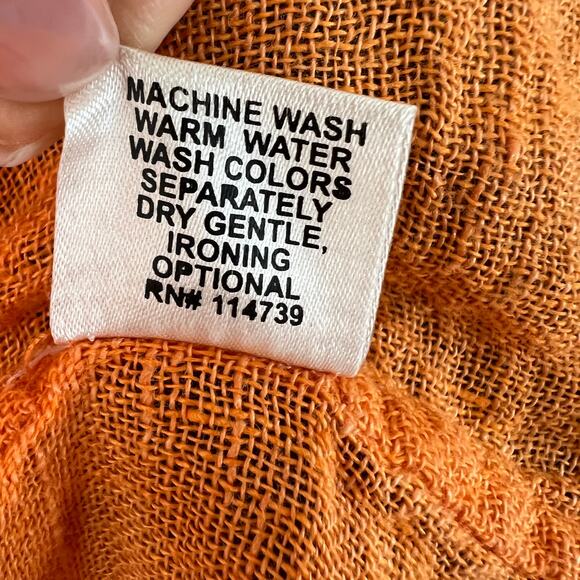 FLAX Orange Tunic Top Linen Scoop Neck Inverted Pleat 3/4 Sleeve Size S Small - Picture 10 of 10